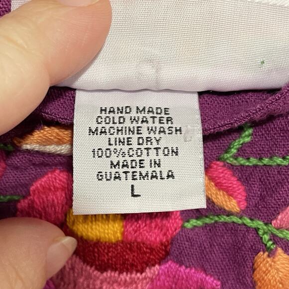 Embroidered Designs Handcrafted in Guatemala Blouse Large Purple Floral Boho - Picture 7 of 7
